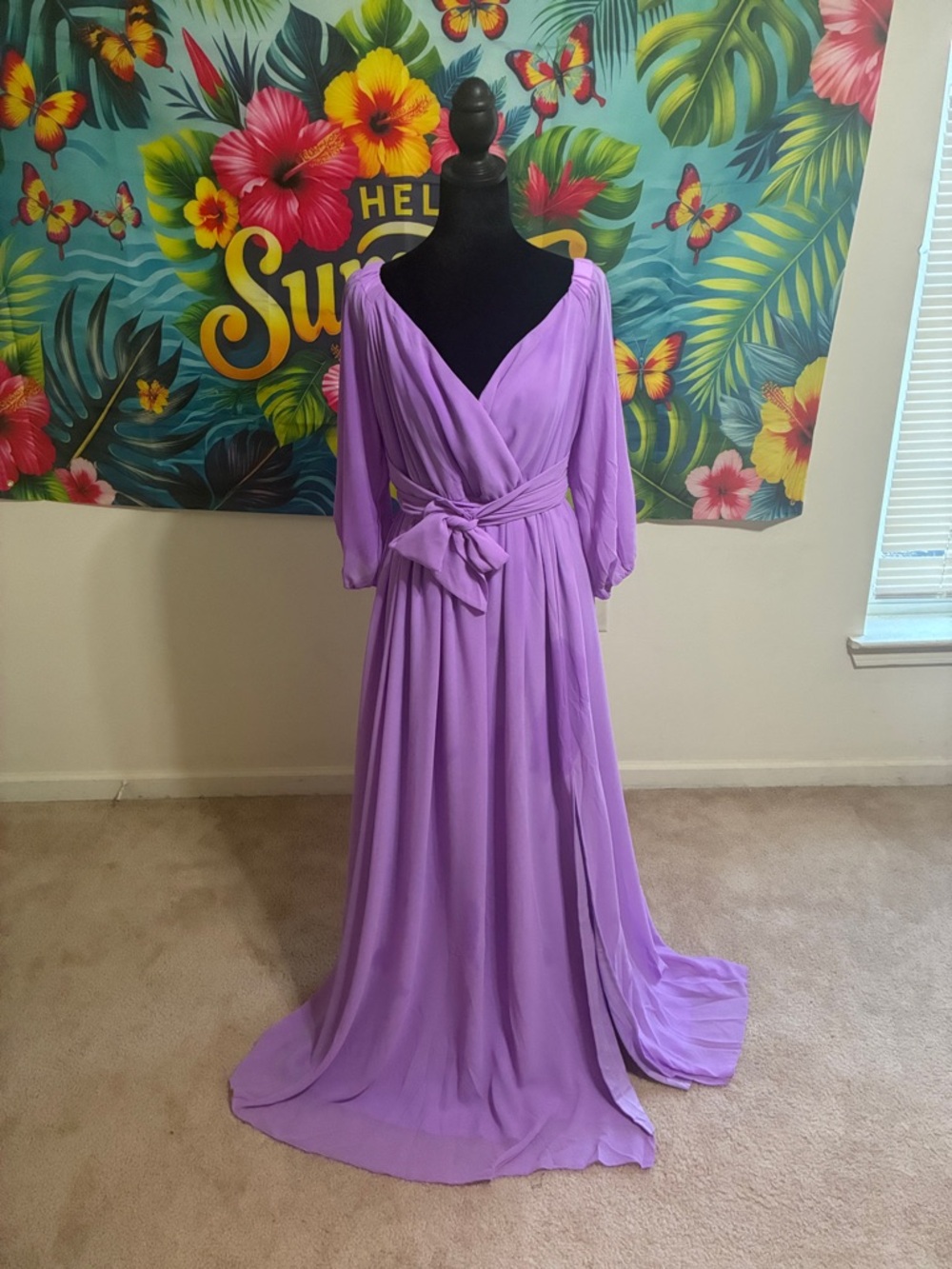 Lavender V-Neck Wrap Maxi Dress with Waist Tie